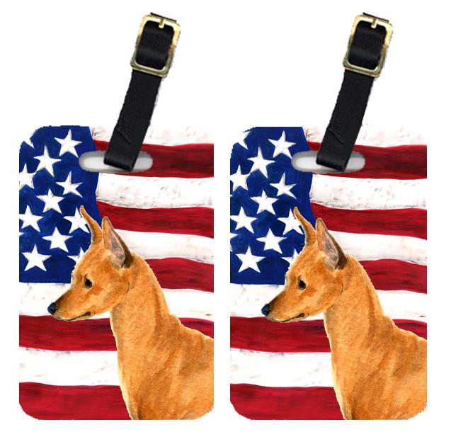Caroline's Treasures USA American Flag with Min Pin Luggage Tags – Set of 2 Durable Bag Tags with Straps SS4222BT
