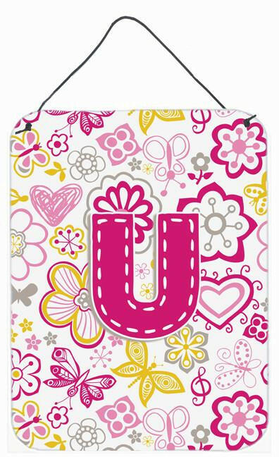 Caroline's Treasures Letter U Flowers and Butterflies Pink Wall or Door Hanging Prints CJ2005-UDS1216