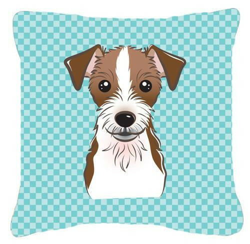 Checkerboard Blue Jack Russell Terrier Canvas Fabric Decorative Pillow BB1140PW1414 - the-store.com