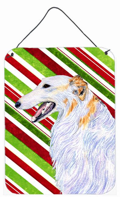 Borzoi Candy Cane Holiday Christmas Aluminium Metal Wall or Door Hanging Prints by Caroline&#39;s Treasures