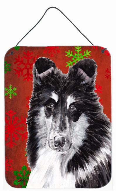 Black and White Collie Red Snowflakes Holiday Wall or Door Hanging Prints SC9750DS1216 by Caroline&#39;s Treasures