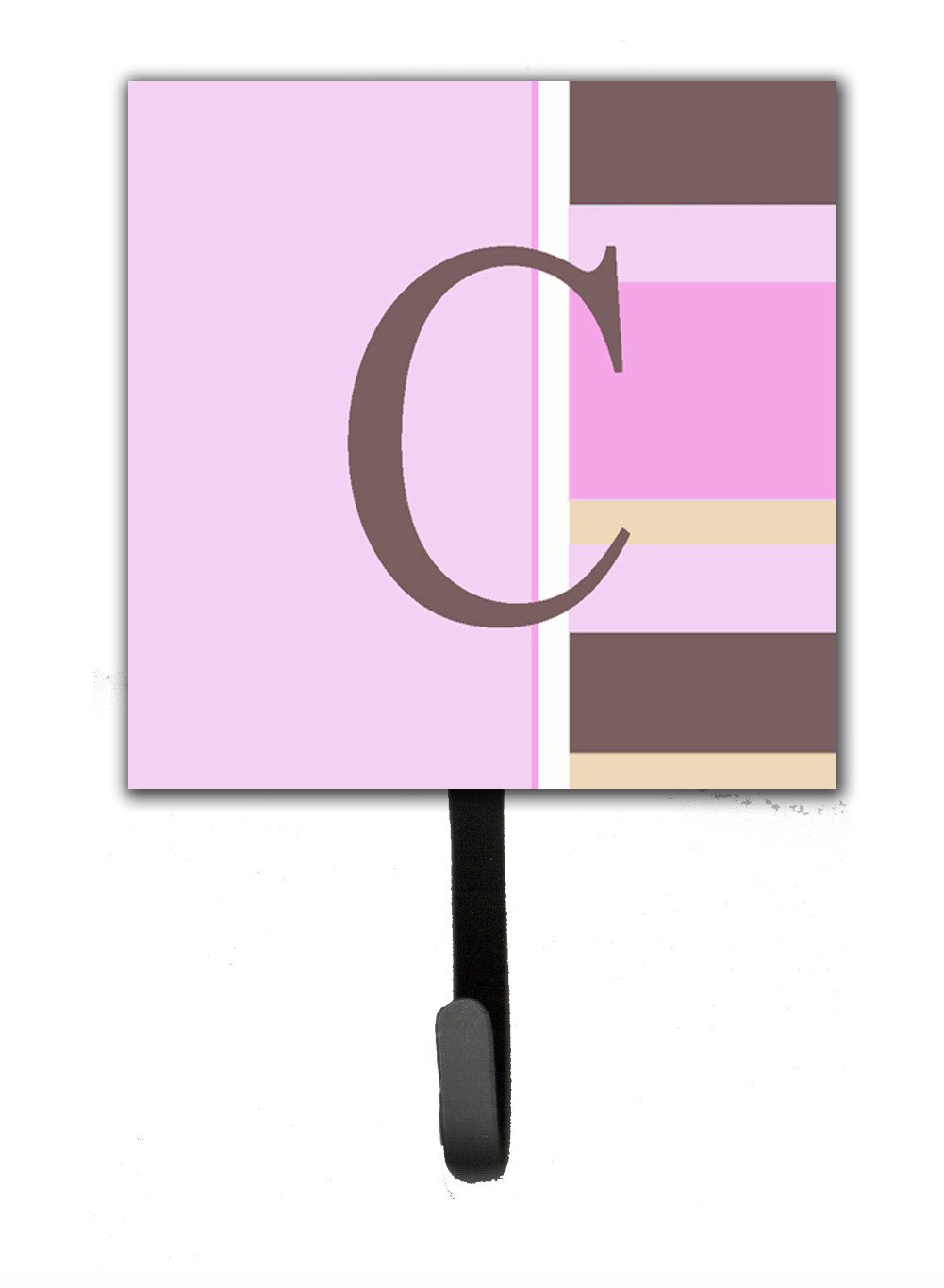 Letter C Initial Monogram - Pink Stripes Leash Holder or Key Hook by Caroline&#39;s Treasures