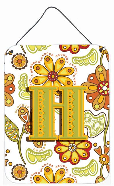 Letter H Floral Mustard and Green Wall or Door Hanging Prints CJ2003-HDS1216 by Caroline&#39;s Treasures