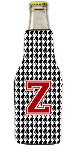 Houndstooth Black Letter Z Monogram Initial Longneck Beer Beverage Insulator Zipper Hugger by Caroline's Treasures