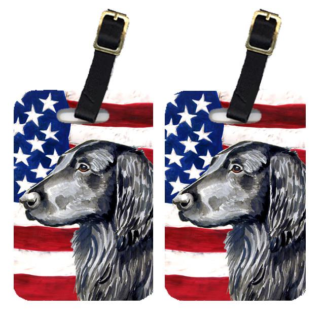 Pair of USA American Flag with Flat Coated Retriever Luggage Tags LH9021BT by Caroline&#39;s Treasures