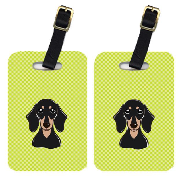 Pair of Checkerboard Lime Green Smooth Black and Tan Dachshund Luggage Tags by Caroline&#39;s Treasures