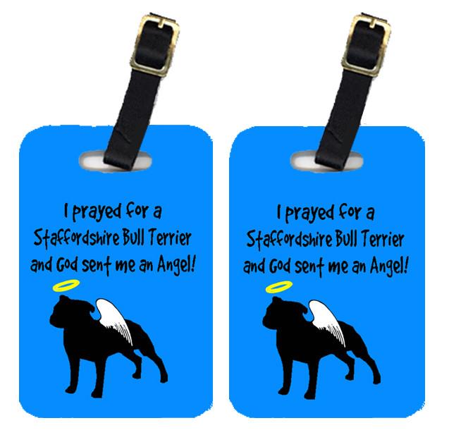 Caroline's Treasures Staffie Luggage Tags – Set of 2 Durable Bag Tags with Straps