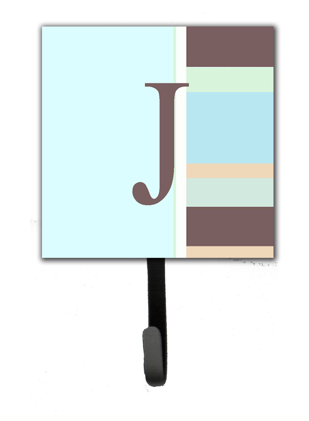 Letter J Initial Monogram - Blue Stripes Leash Holder or Key Hook by Caroline's Treasures