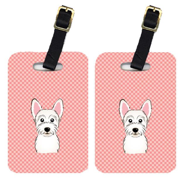 Pair of Checkerboard Pink Westie Luggage Tags BB1226BT by Caroline&#39;s Treasures
