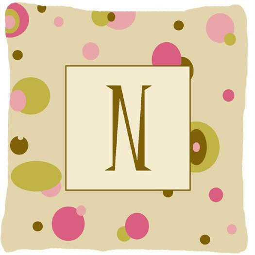 Letter N Initial Monogram - Tan Dots Decorative   Canvas Fabric Pillow - the-store.com