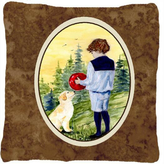 Little Boy with his Golden Retriever Decorative   Canvas Fabric Pillow by Caroline's Treasures