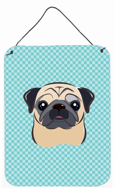 Checkerboard Blue Fawn Pug Wall or Door Hanging Prints BB1200DS1216 by Caroline&#39;s Treasures