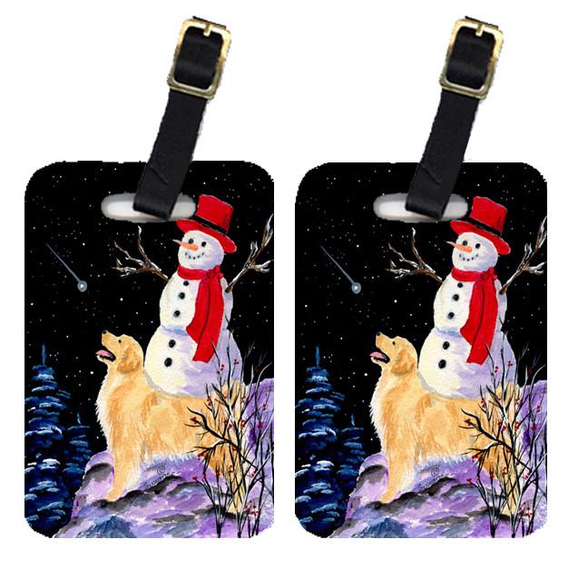 Pair of 2 Golden Retriever with Snowman in red Hat Luggage Tags by Caroline&#39;s Treasures