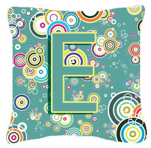 Letter E Circle Circle Teal Initial Alphabet Canvas Fabric Decorative Pillow CJ2015-EPW1414 by Caroline&#39;s Treasures