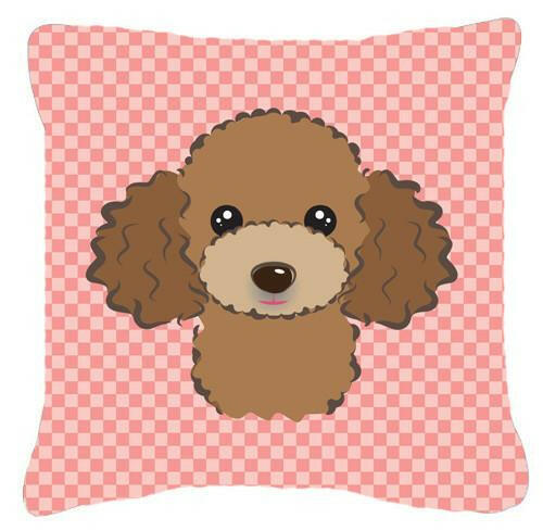 Checkerboard Pink Chocolate Brown Poodle Canvas Fabric Decorative Pillow BB1256PW1414 - the-store.com