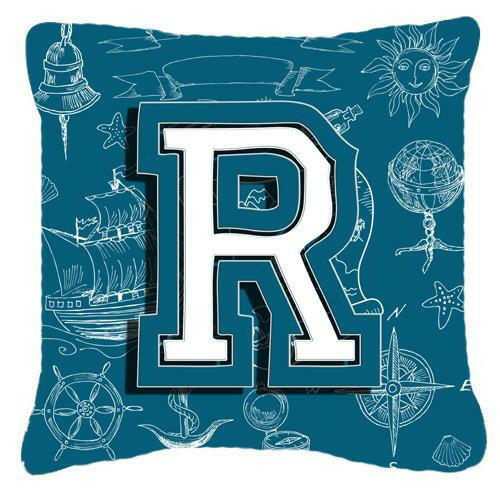 Letter R Sea Doodles Initial Alphabet Canvas Fabric Decorative Pillow CJ2014-RPW1414 by Caroline's Treasures