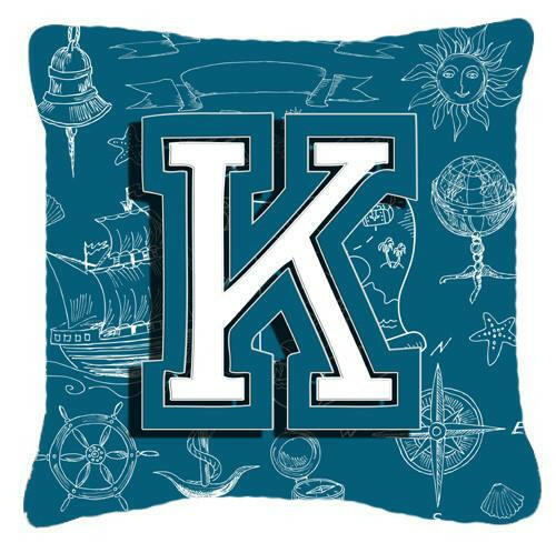 Letter K Sea Doodles Initial Alphabet Canvas Fabric Decorative Pillow CJ2014-KPW1414 by Caroline&#39;s Treasures