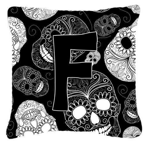 Letter F Day of the Dead Skulls Black Canvas Fabric Decorative Pillow CJ2008-FPW1414 by Caroline&#39;s Treasures