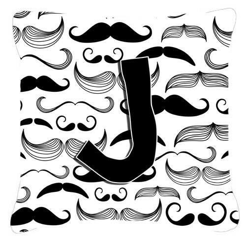 Letter J Moustache Initial Canvas Fabric Decorative Pillow CJ2009-JPW1414 by Caroline&#39;s Treasures