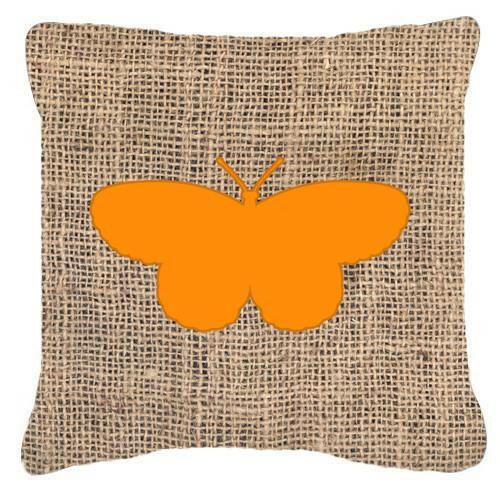 Butterfly Burlap and Orange   Canvas Fabric Decorative Pillow BB1052 - the-store.com
