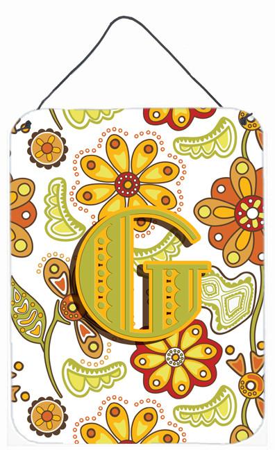 Letter G Floral Mustard and Green Wall or Door Hanging Prints CJ2003-GDS1216 by Caroline&#39;s Treasures