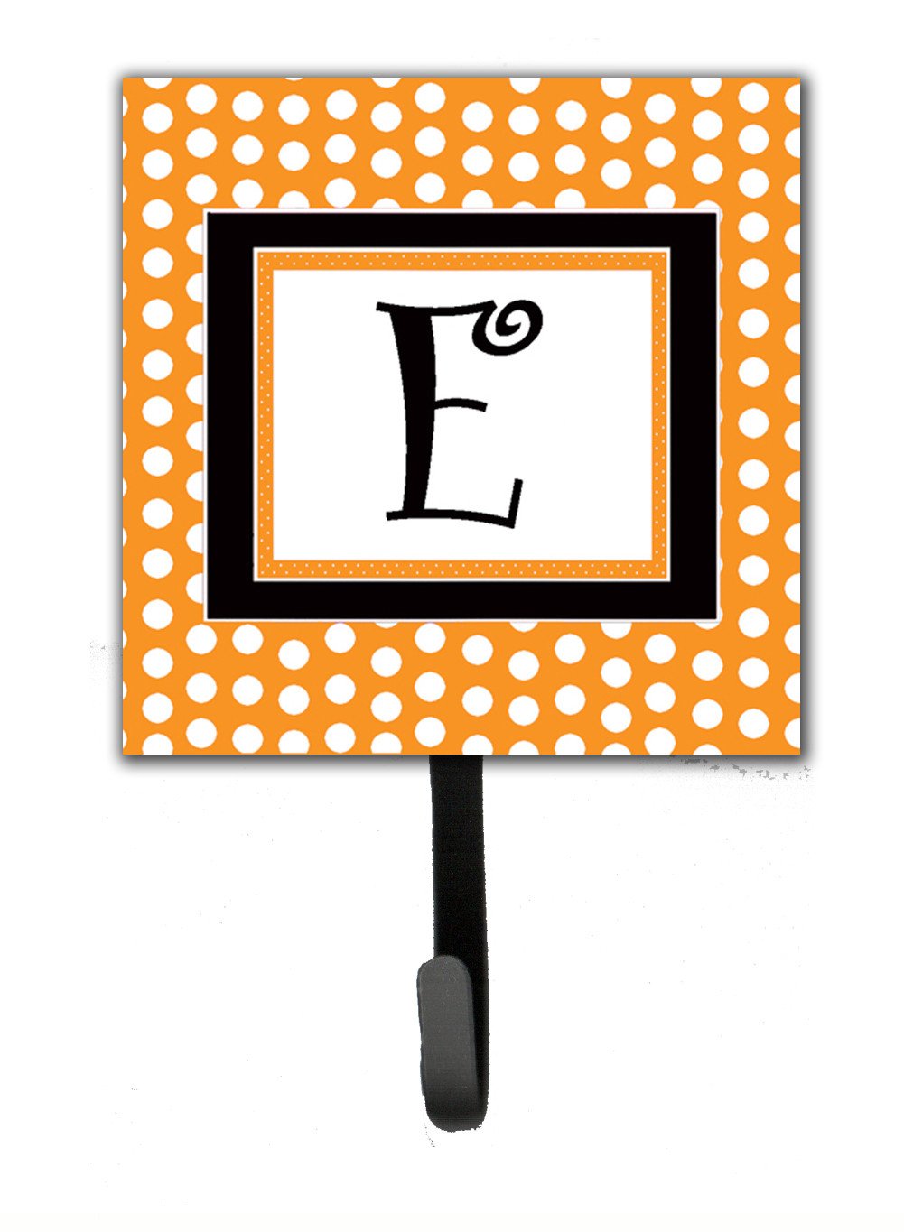 Letter E Initial Monogram - Orange Polkadots Leash Holder or Key Hook by Caroline&#39;s Treasures