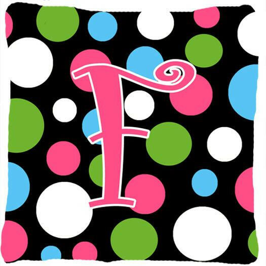 Monogram Initial F Polkadots and Pink Decorative   Canvas Fabric Pillow CJ1038 - the-store.com