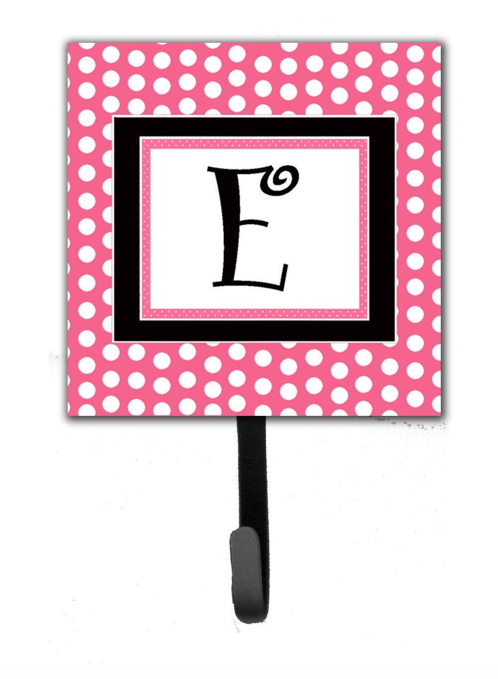 Letter E Initial Monogram - Pink Black Polka Dots Leash Holder or Key Hook by Caroline&#39;s Treasures