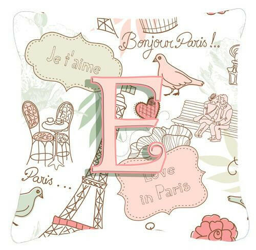 Letter E Love in Paris Pink Canvas Fabric Decorative Pillow CJ2002-EPW1414 by Caroline's Treasures
