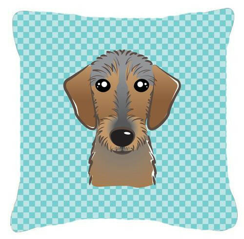 Checkerboard Blue Wirehaired Dachshund Canvas Fabric Decorative Pillow BB1171PW1414 - the-store.com