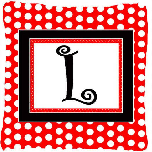Letter L Initial Monogram Red Black Polka Dots Decorative Canvas Fabric Pillow - the-store.com
