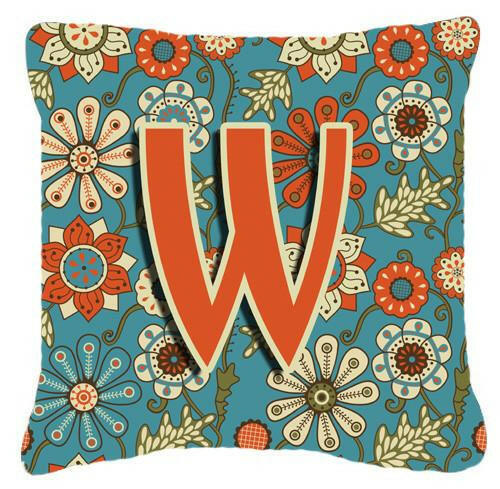 Letter W Flowers Retro Blue Canvas Fabric Decorative Pillow CJ2012-WPW1414 by Caroline&#39;s Treasures