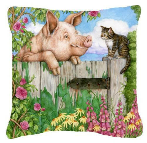 Pig at the Gate with the Cat Canvas Decorative Pillow CDCO0349PW1414 - the-store.com