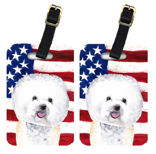 Pair of USA American Flag with Bichon Frise Luggage Tags SC9014BT by Caroline&#39;s Treasures