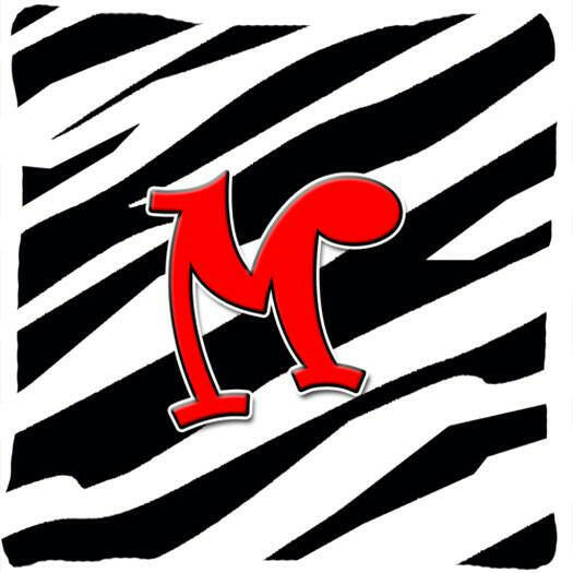 Monogram Initial M Zebra Red Decorative   Canvas Fabric Pillow CJ1024 - the-store.com