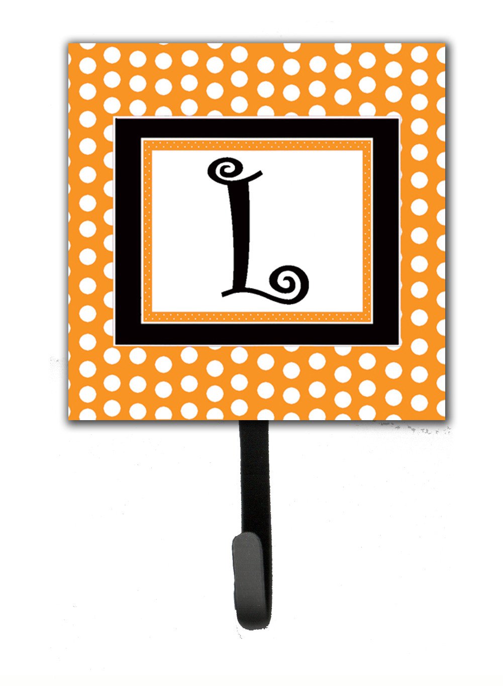 Letter L Initial Monogram - Orange Polkadots Leash Holder or Key Hook by Caroline&#39;s Treasures