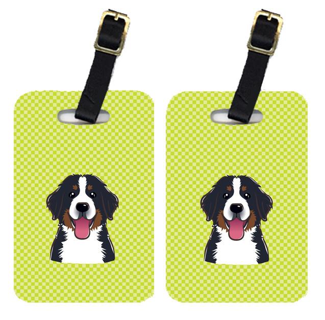 Pair of Checkerboard Lime Green Bernese Mountain Dog Luggage Tags BB1299BT by Caroline&#39;s Treasures