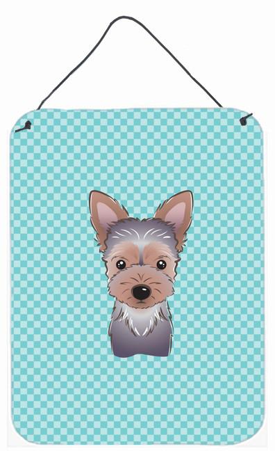 Checkerboard Blue Yorkie Puppy Wall or Door Hanging Prints BB1170DS1216 by Caroline&#39;s Treasures