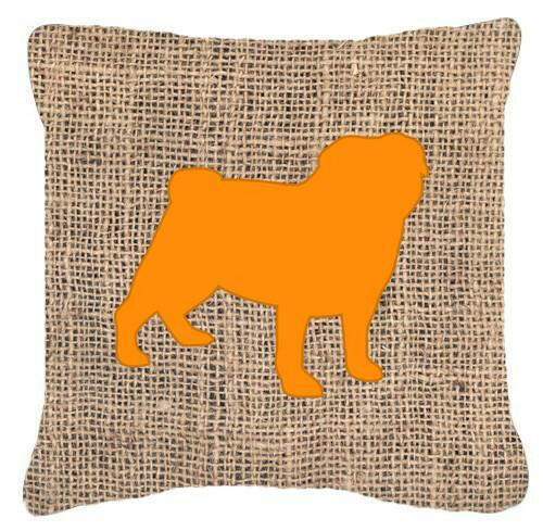 Pug Burlap and Orange   Canvas Fabric Decorative Pillow BB1112 - the-store.com
