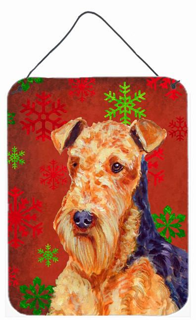 Airedale Red and Green Snowflakes Holiday Christmas Wall or Door Hanging Prints by Caroline's Treasures