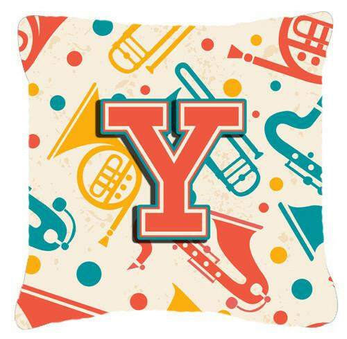Letter Y Retro Teal Orange Musical Instruments Initial Canvas Fabric Decorative Pillow CJ2001-YPW1414 by Caroline&#39;s Treasures