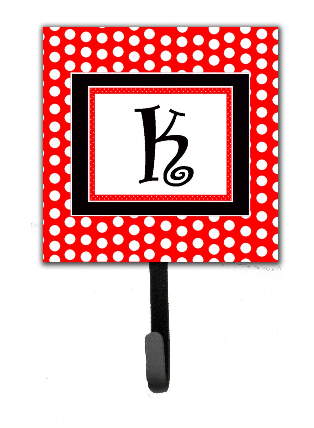 Letter K Initial Monogram - Red Black Polka Dots Leash Holder or Key Hook by Caroline&#39;s Treasures
