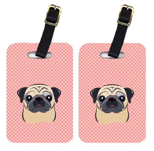 Pair of Checkerboard Pink Fawn Pug Luggage Tags BB1262BT by Caroline&#39;s Treasures