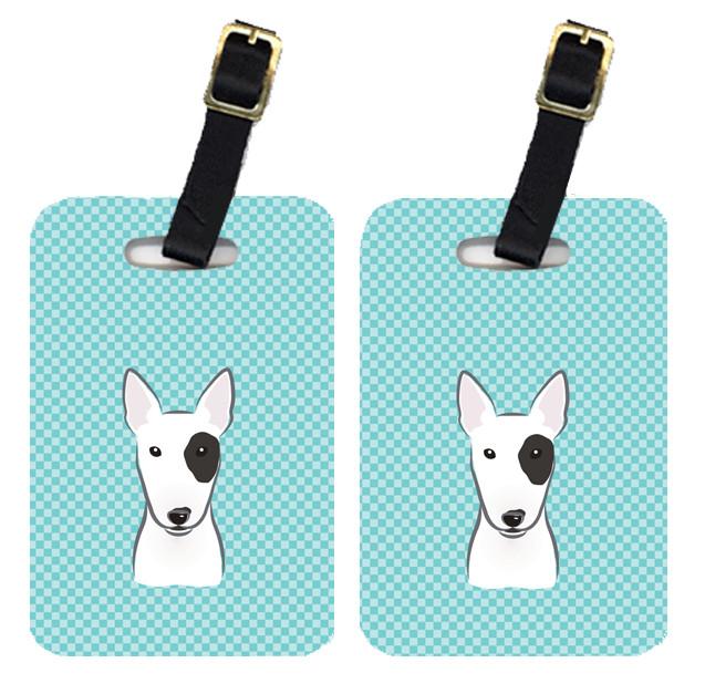 Pair of Checkerboard Blue Bull Terrier Luggage Tags BB1147BT by Caroline&#39;s Treasures