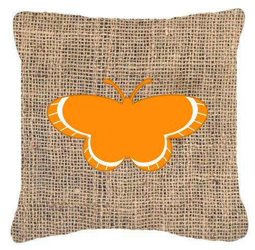 Butterfly Burlap and Orange   Canvas Fabric Decorative Pillow BB1039 - the-store.com
