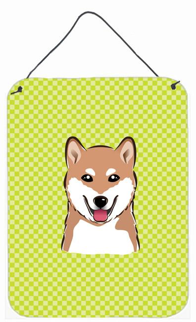 Checkerboard Lime Green Shiba Inu Wall or Door Hanging Prints BB1287DS1216 by Caroline&#39;s Treasures