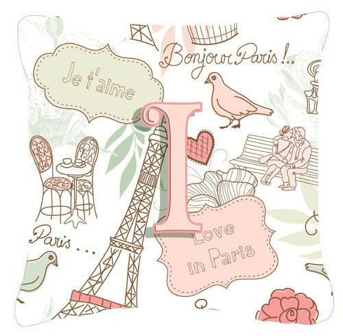 Letter I Love in Paris Pink Canvas Fabric Decorative Pillow CJ2002-IPW1414 by Caroline&#39;s Treasures