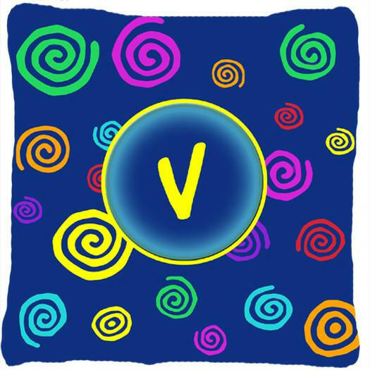 Letter V Initial Monogram - Blue Swirls Decorative   Canvas Fabric Pillow - the-store.com