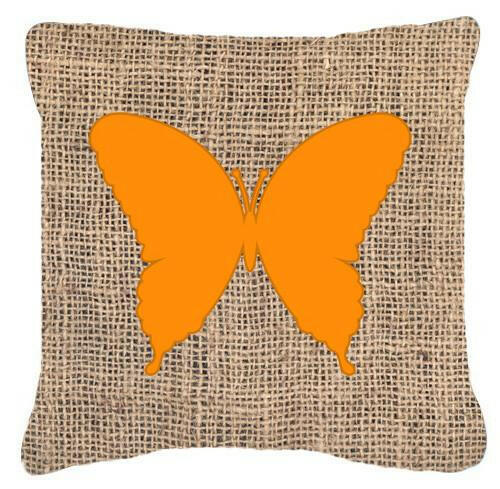 Butterfly Burlap and Orange   Canvas Fabric Decorative Pillow BB1048 - the-store.com