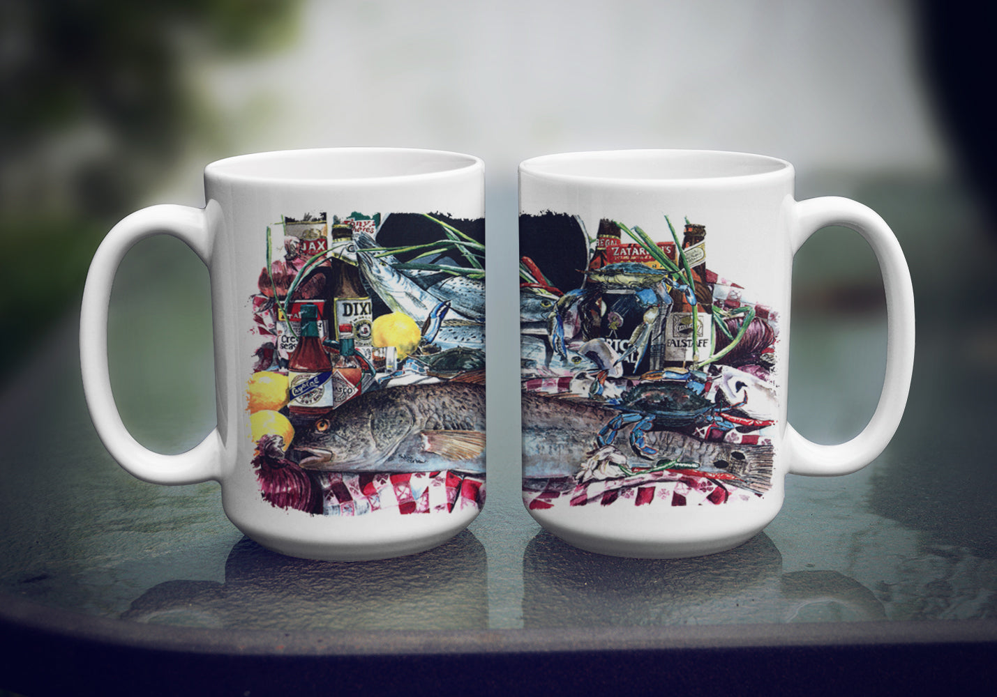 Fish and Beers from New Orleans Dishwasher Safe Microwavable Ceramic Coffee Mug 15 ounce 1001CM15  the-store.com.